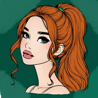 realistic girl with a ponytail on her hair and lips