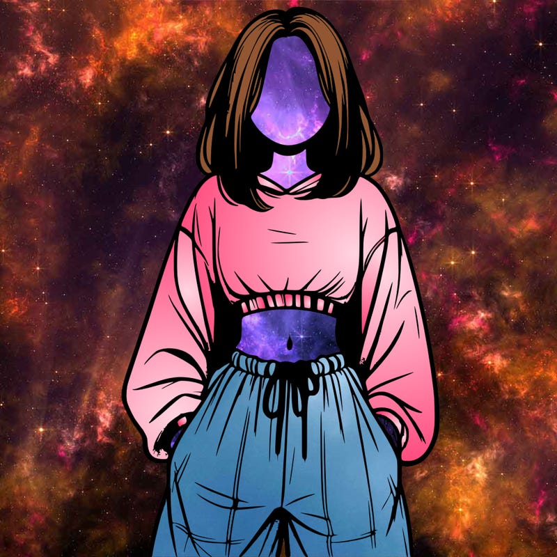realistic girl faceless with baggy pants and a crop top