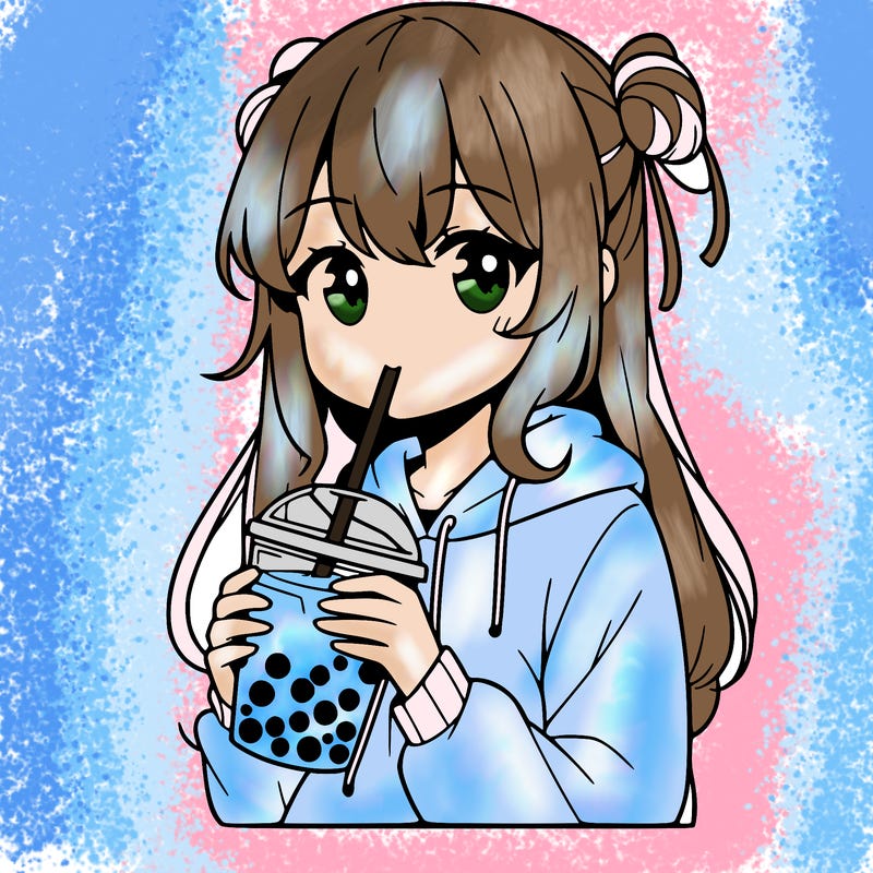 anime girl drinking boba tea