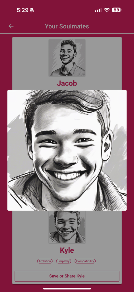 A psychic hand-sketched portrait of a future partner in the soulmate sketch app