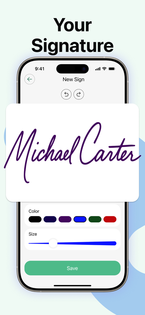 eSign: Fill & Sign Docs - Interface for creating and customizing a digital signature in the eSign mobile app