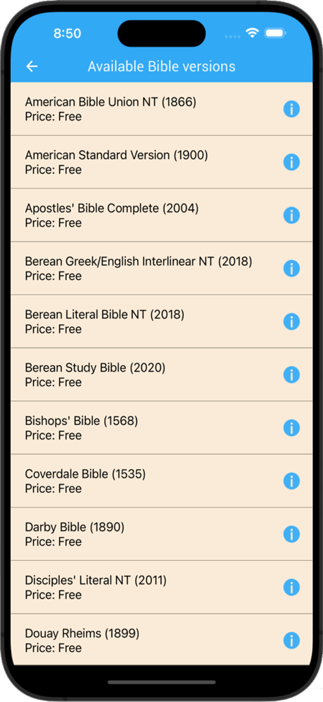 inWORD Bible - List of free Bible versions and translations in the inWORD Bible app.