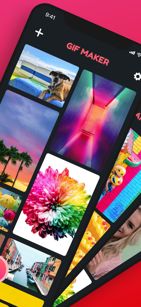 GIF Maker ◐ - Oberfläche der GIF Maker App, die eine Galerie mit lebendigen Fotos und Videos zur Auswahl anzeigt