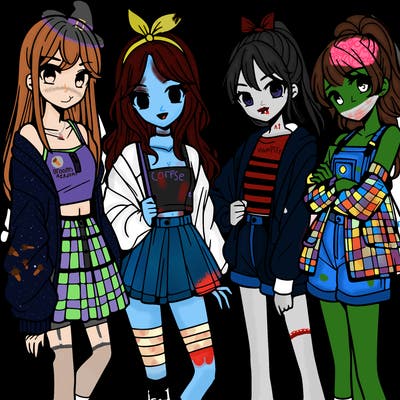 teen manga girls group of 4