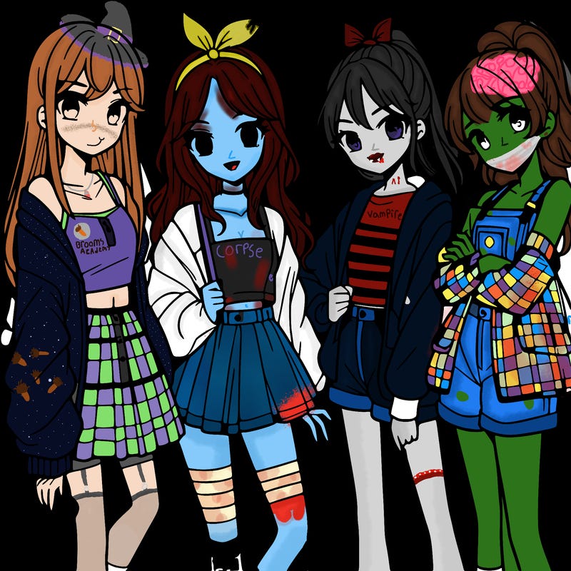teen manga girls group of 4