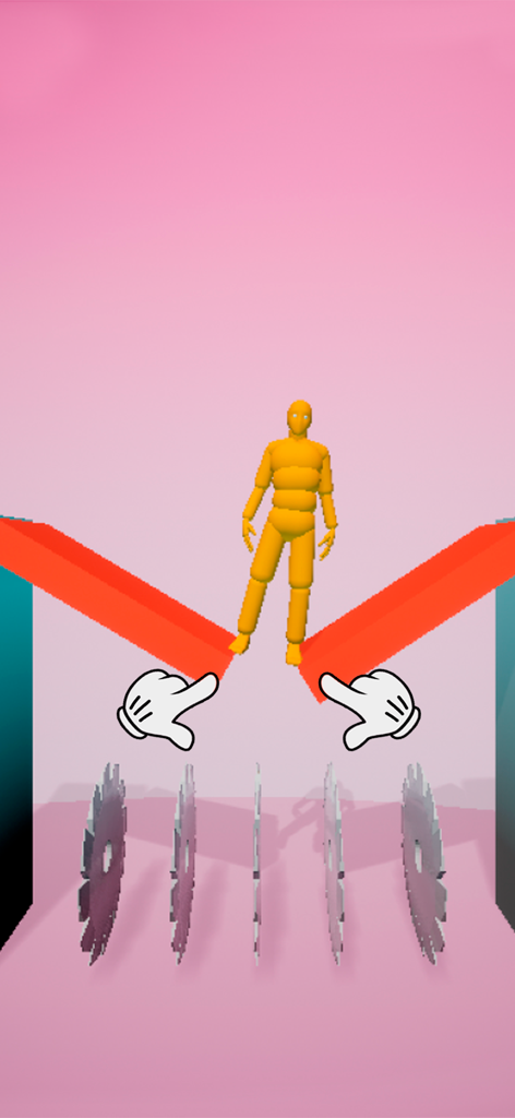 Break Ragdoll Bones 3D - A yellow ragdoll character falling towards rotating saw blades in the game Break Ragdoll Bones 3D.