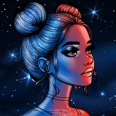 realistic girl with buns on the top of her head