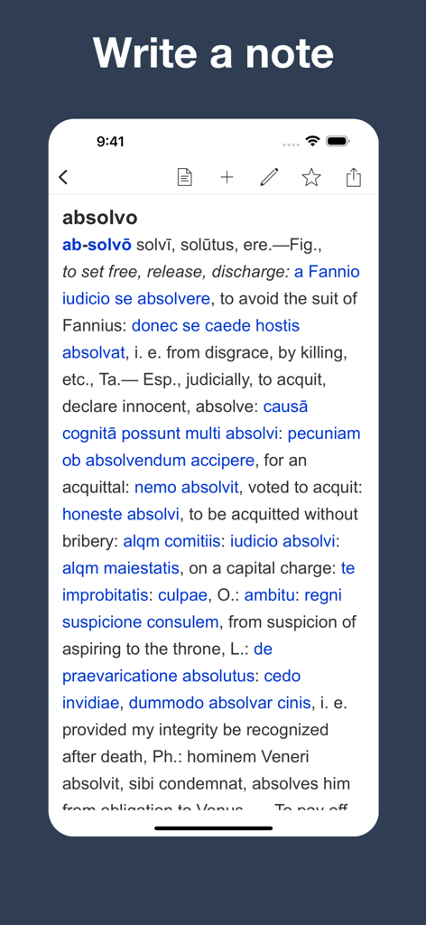 Latin Dictionary Lewis & Short - A detailed Latin dictionary entry for the word absolvo with an option to write notes