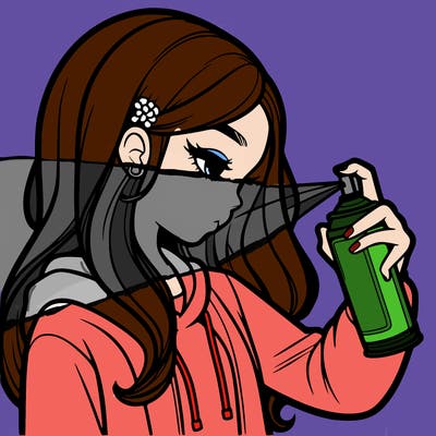 a realistic girl spray painting