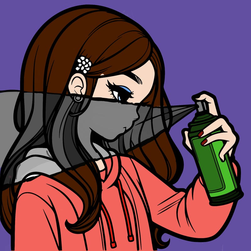 a realistic girl spray painting