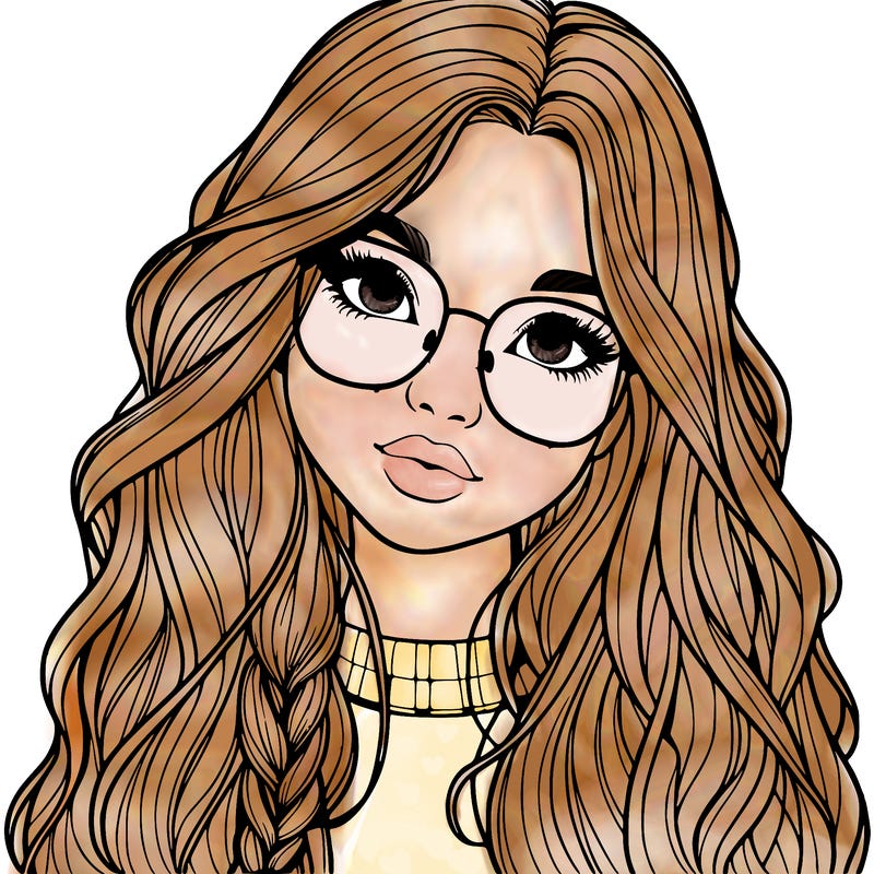 girl with long hair and freckles and glasses realistic