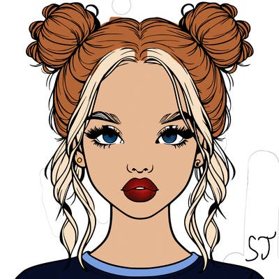 realistic girl with two buns in hair and lips