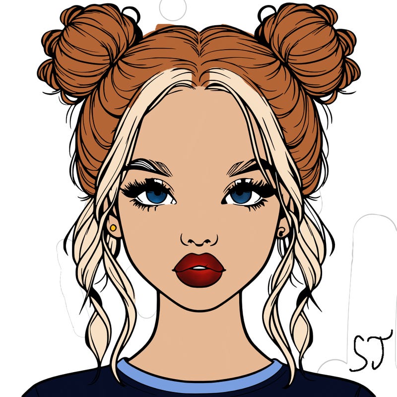 realistic girl with two buns in hair and lips