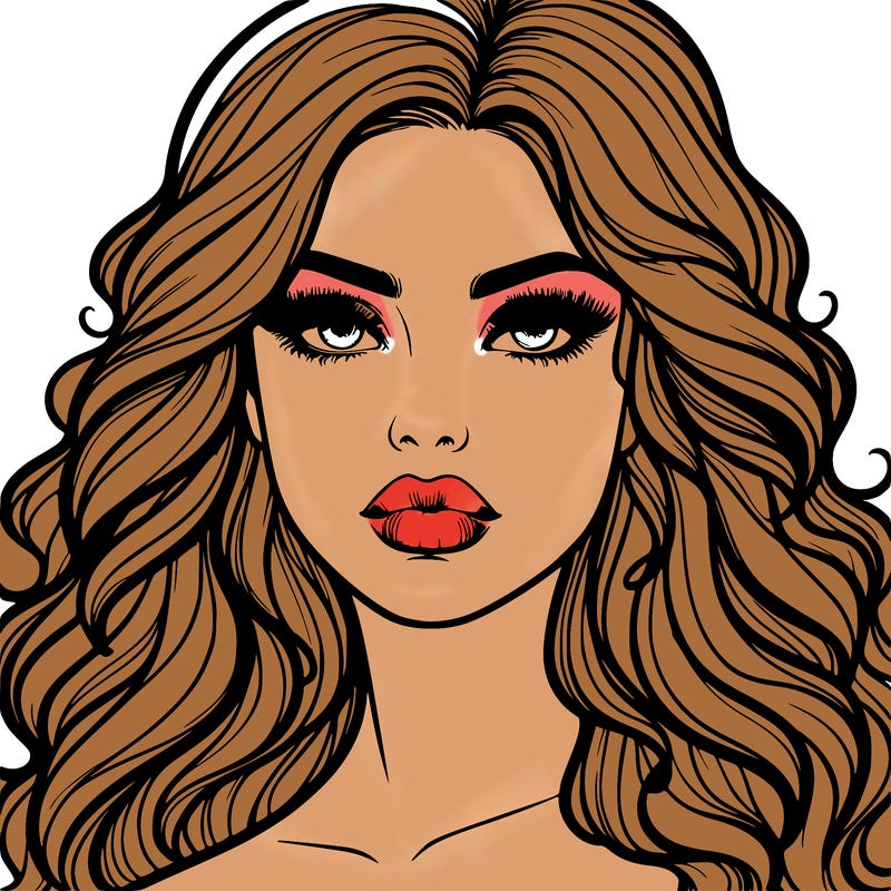 realistic girl with wavy hair and lips