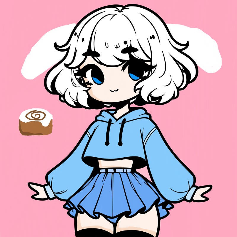 cute femboy with short, fluffy hair that softly frames their face, wearing a cropped hoodie, paired with a flouncy short skirt, and thigh-high stockings