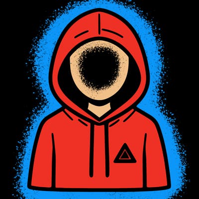 a person with non face waering a hoodie with a small triangle symbol