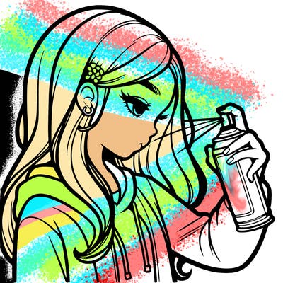 a realistic girl spray painting