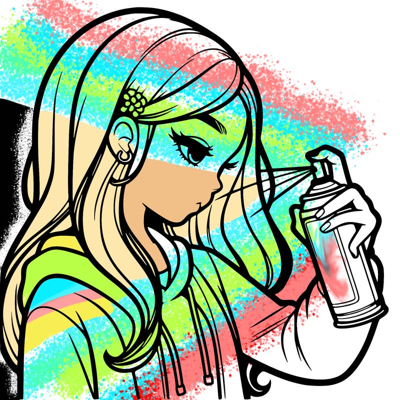 a realistic girl spray painting