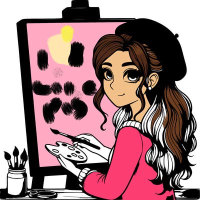 realistic girl artist painting a blank canvas