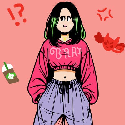 realistic girl faceless with baggy pants and a crop top