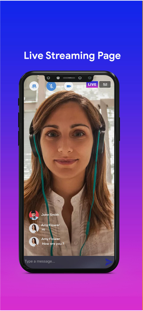 Igniter - On Demand Dating App - A live streaming screen on the Igniter dating app featuring a video broadcast and interactive chat