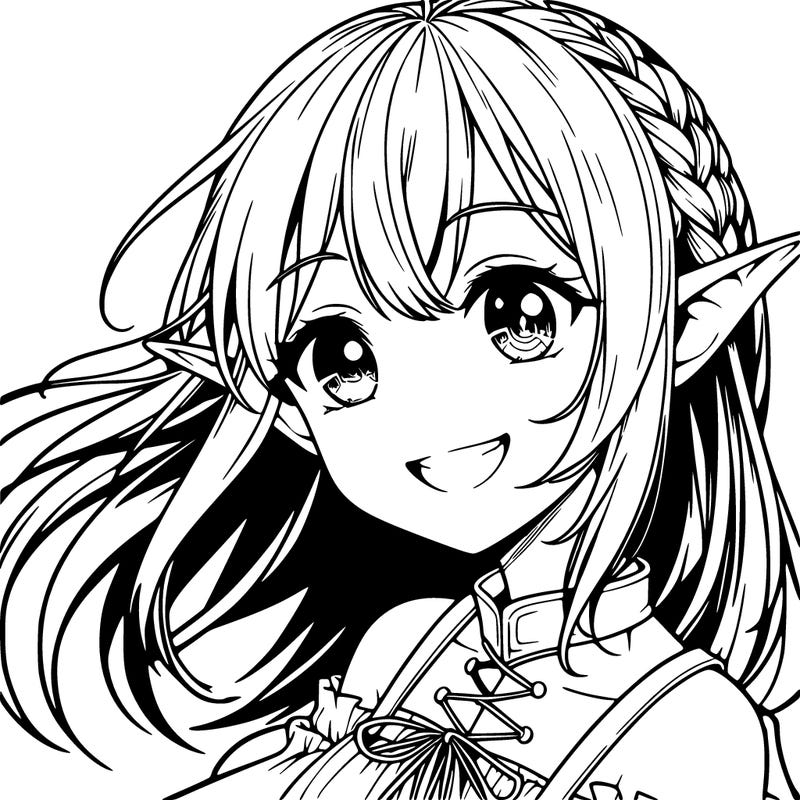 realistic anime elf girl smiling