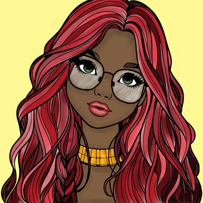 girl with long hair and freckles and glasses realistic