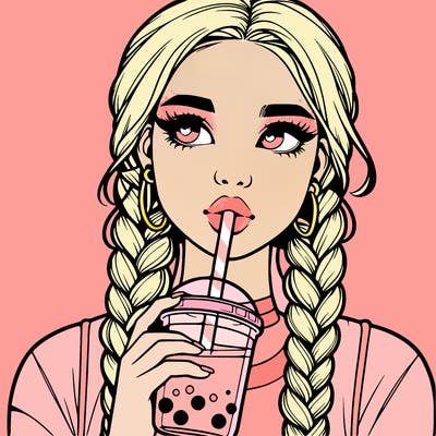 realistic girl with braided hair drinking boba