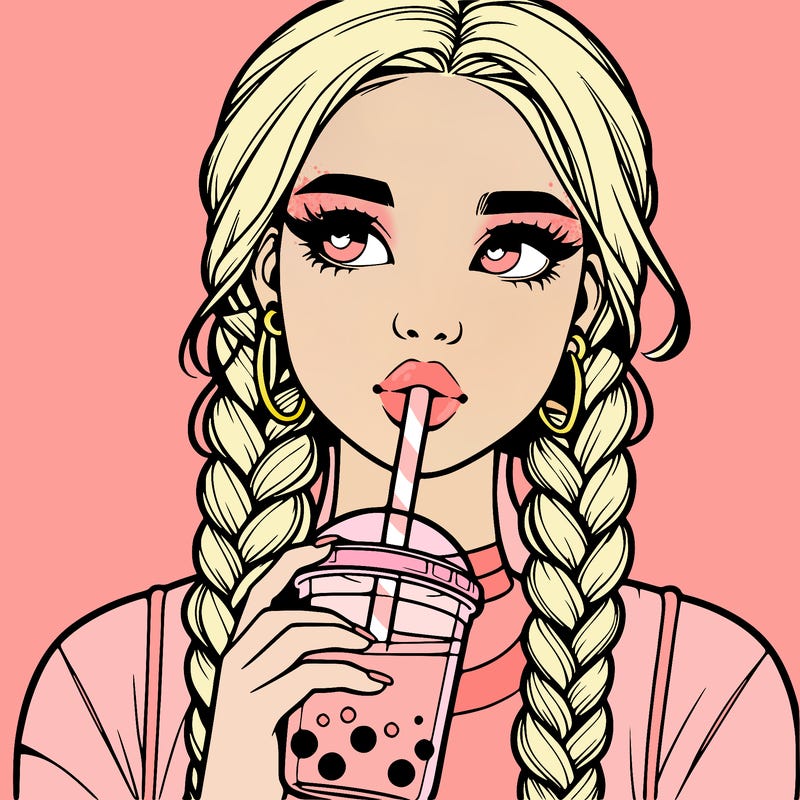 realistic girl with braided hair drinking boba