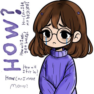 sad girl with glasses in a sweater