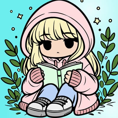 girl in oversized hoodie reading a book