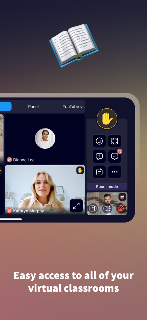 Engageli - Engageli app interface for virtual classrooms featuring video participants and interactive tools