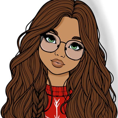 girl with long hair and freckles and glasses realistic