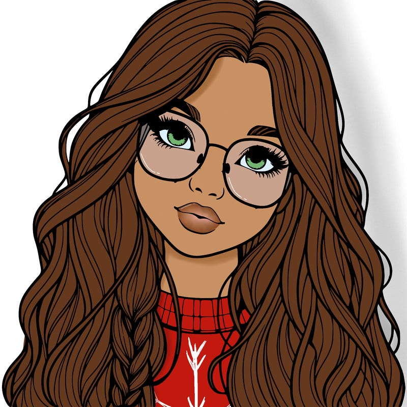 girl with long hair and freckles and glasses realistic