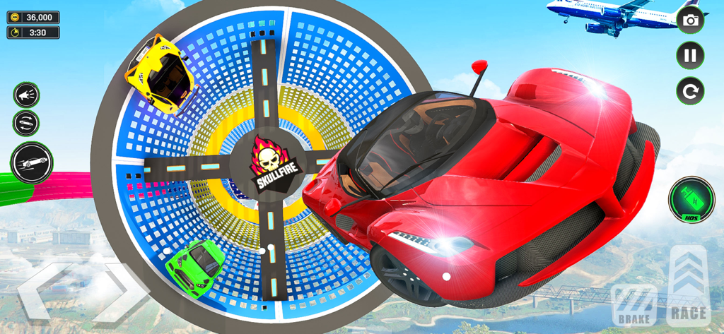 StormRide: Car Stunt Race Game - A red sports car performing a mid air stunt over a circular ramp in StormRide Car Stunt Race Game