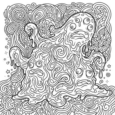 Prepare for a truly unique coloring experience with this psychedelic snot monster. Its intricate patterns and surreal forms offer a captivating challenge for artists of all levels.