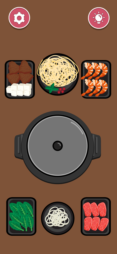 Satisfy Perfect Tidy Satisroom - Un nivel de rompecabezas satisfactorio en Satisroom donde varios ingredientes de comida se organizan alrededor de una olla de cocina