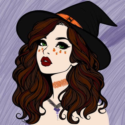 realistic witch girl with wavy hair and lips