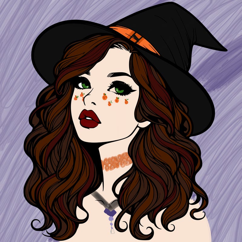 realistic witch girl with wavy hair and lips