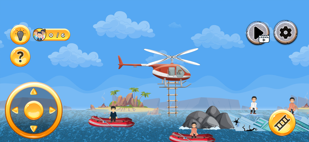 Aid Heli Ambulance Simulator - Cartoon helicopter rescue mission saving people from lifeboats at sea