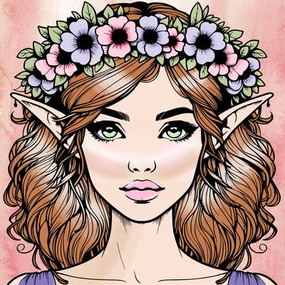 realistic female elf with flower crown