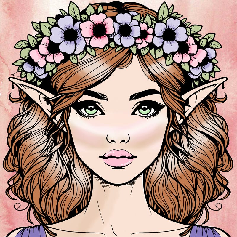 realistic female elf with flower crown