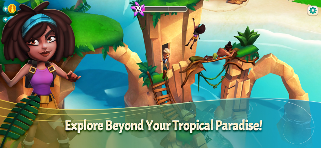 FarmVille 2: Tropic Escape - Characters exploring rocky island cliffs in FarmVille 2 Tropic Escape