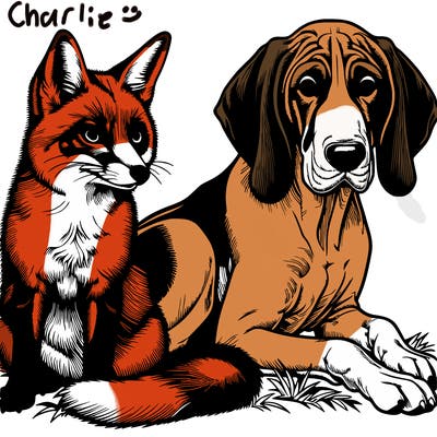realistic fox and hound