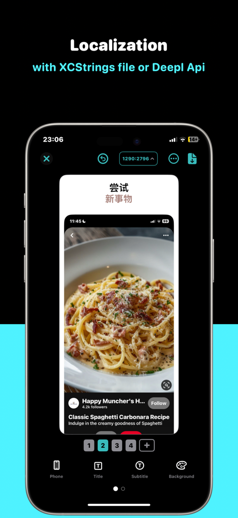StoreView: App Screenshot Tool - Interfaz de la app StoreView mostrando la localización de capturas de pantalla usando XCStrings y la API de DeepL