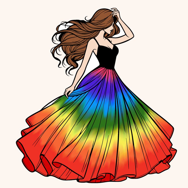 realistic woman with dress flowing in the wind