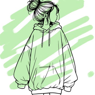 realistic girl with a oversized sweatshirt on and a bun