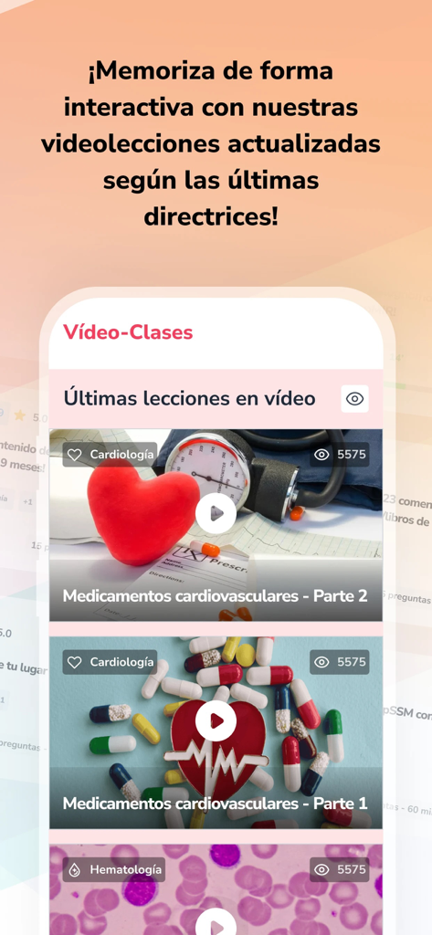 prepMIR - Interface de l'application PREPMIR montrant une liste de leçons vidéo de cardiologie pour la préparation aux examens médicaux