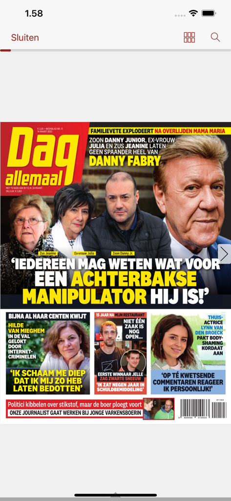 Capa da revista digital do Dag Allemaal na interface da app móvel