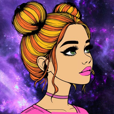 realistic girl with buns on the top of her head